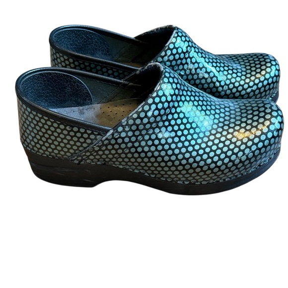 Dansko Green And Black Polka Dot Patent Leather Clogs Size EU 38 US 7.5-8 - Picture 1 of 8
